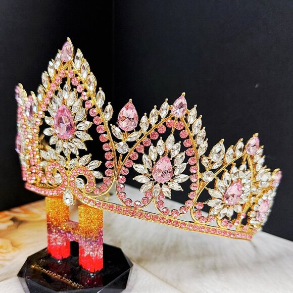 Victorian Gold Jewelry, Princess Crown, Goddess Jewelry, Pink Crystal Tiara main image 7